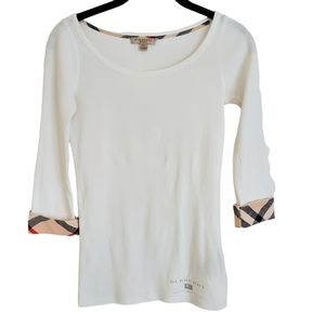 Burberry Brit nova check accent white scoopneck shirt XS (stains)